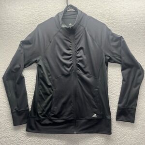Adidas Sweater Womens Large Green Climalite Jacket Long Sleeve Full Zip Poly Fit